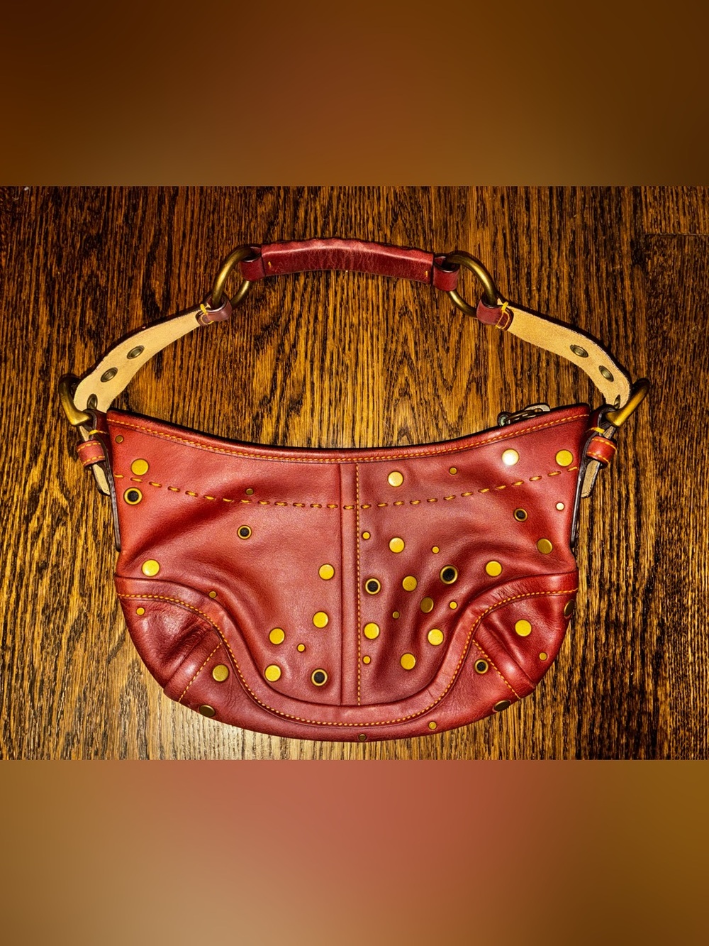 Coach Bag 9639 - Burgundy Studded Small SoHo Hobo